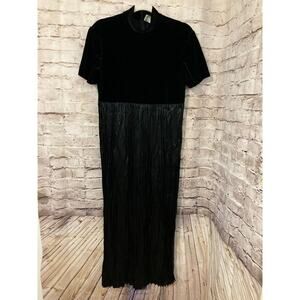 Vintage DJ Int'l Dress Womens Medium Velvet Satin Pleated Full Length Mock Neck